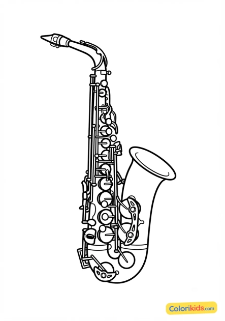 Coloriage à imprimer : saxophone jazz brillant et courbé