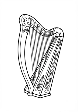 Coloriage de harpe celtique en bois sculpté à imprimer