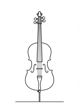 Coloriage de violoncelle classique posé sur sa pique à imprimer