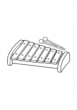 Coloriage de xylophone en bois coloré avec ses mailloches à imprimer