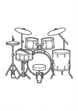 Coloriage de batterie complète avec ses cymbales à imprimer