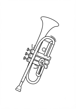Coloriage de trompette dorée avec ses pistons à imprimer