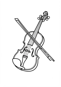 Coloriage de violon ancien en bois avec son archet à imprimer