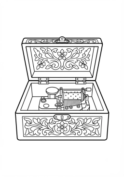 Coloriage de boîte à musique ancienne ouverte à imprimer