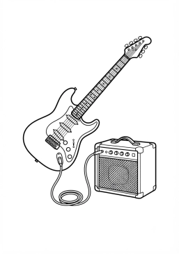 Coloriage de guitare électrique rock avec son amplificateur à imprimer