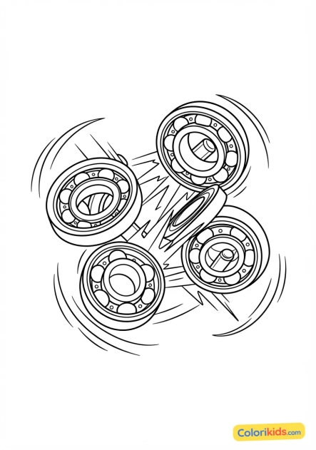 Coloriage à imprimer : plan détaillé des roulements de skate en métal tournant rapidement