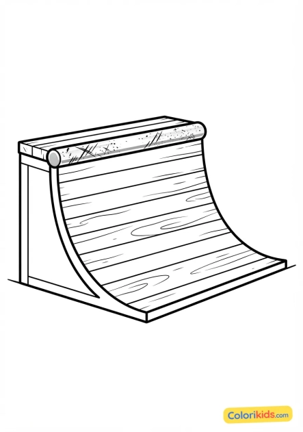 Coloriage à imprimer : rampe de skate en bois avec sa plaque de métal (coping) brillante et usée