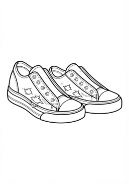 Voir le coloriage Chaussures de skate en toile noire avec des trous sur le côté à cause des frottements