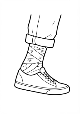 Voir le coloriage Plan rapproché sur la cheville bandée d'un skateur blessé