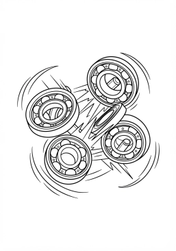 Voir le coloriage Plan détaillé des roulements de skate en métal tournant rapidement