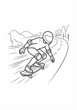 Voir le coloriage Skateur filant à toute allure sur une route goudronnée en descente