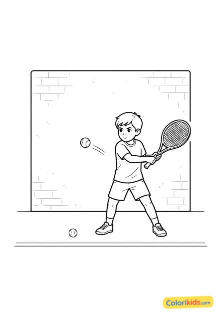 Coloriage à imprimer : enfant s'entraînant contre un mur de rebond