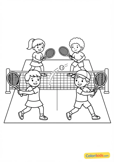 Coloriage à imprimer : jeu de double avec quatre joueurs