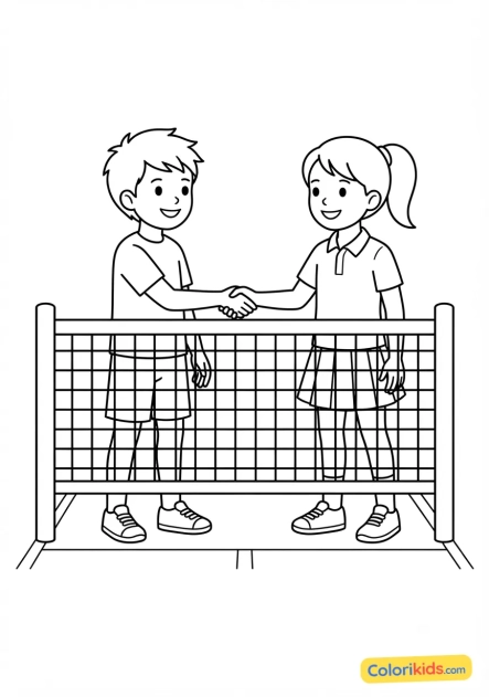 Coloriage à imprimer : poignée de main fair-play au filet