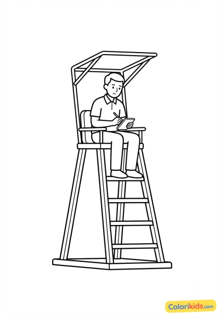 Coloriage à imprimer : arbitre sur sa chaise haute de tennis