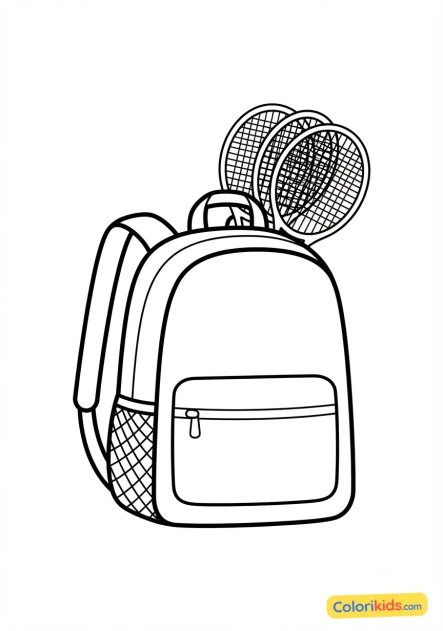 Coloriage à imprimer : sac à dos de tennis avec plusieurs raquettes