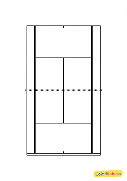Coloriage à imprimer : court de tennis vu du dessus avec lignes