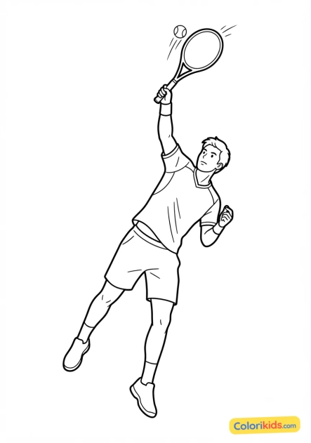 Coloriage à imprimer : joueur de tennis servant avec puissance