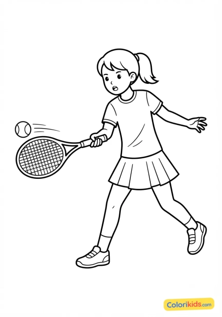 Coloriage à imprimer : jeune fille frappant la balle en coup droit