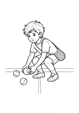 Voir le coloriage Enfant ramassant les balles sur le court