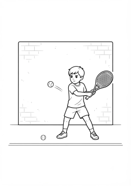 Voir le coloriage Enfant s'entraînant contre un mur de rebond