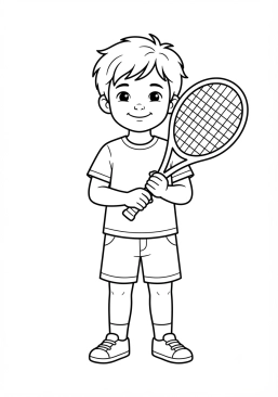 Voir le coloriage Enfant tenant fièrement sa première raquette