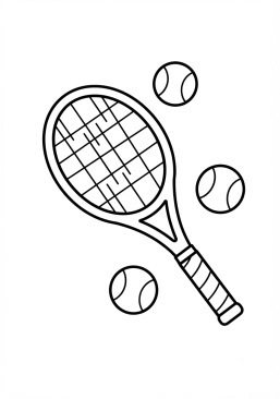 Voir le coloriage Raquette de tennis classique et balles