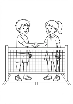 Voir le coloriage Poignée de main fair-play au filet