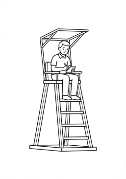 Voir le coloriage Arbitre sur sa chaise haute de tennis