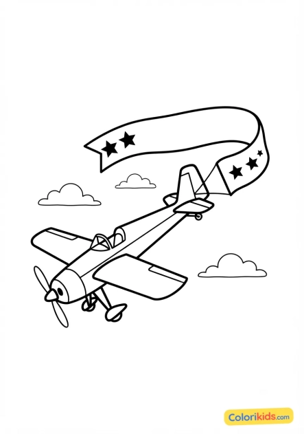 Ausmalbild zum Ausdrucken: kunstflugzeug mit einer Fahne dahinter