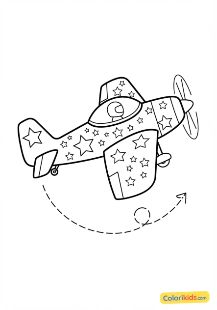 Ausmalbild zum Ausdrucken: kunstflugzeug mit Sternenmustern