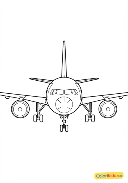 Desenho para colorir para imprimir: avião comercial visto de frente