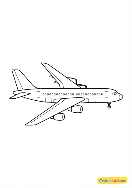 Ausmalbild zum Ausdrucken: passagierflugzeug mit riesigen Flügeln