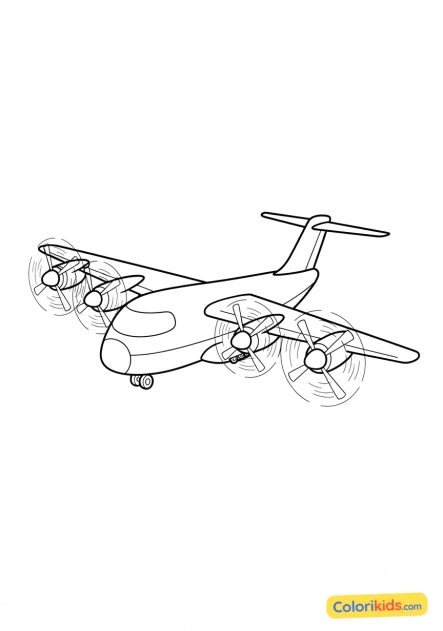 Ausmalbild zum Ausdrucken: flugzeug mit sich drehenden Propellern