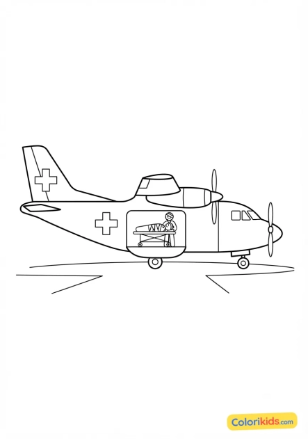 Desenho para colorir para imprimir: avião ambulância transportando um ferido