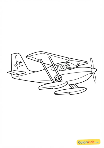 Dibujo para colorear para imprimir: avión anfibio en pleno vuelo