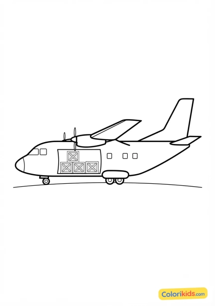 Dibujo para colorear para imprimir: avión de carga transportando cajas grandes