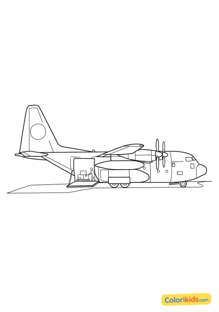 Desenho para colorir para imprimir: avião de carga com porta aberta
