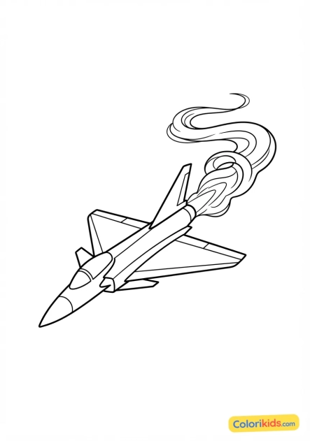 Desenho para colorir para imprimir: caça rápido com rastro de fumaça