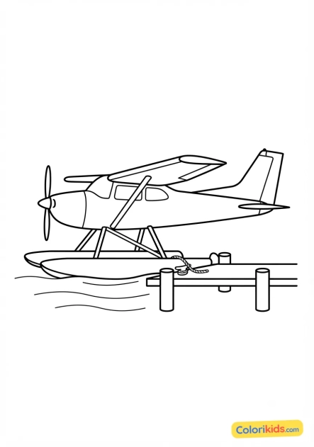 Desenho para colorir para imprimir: hidroavião perto de um píer