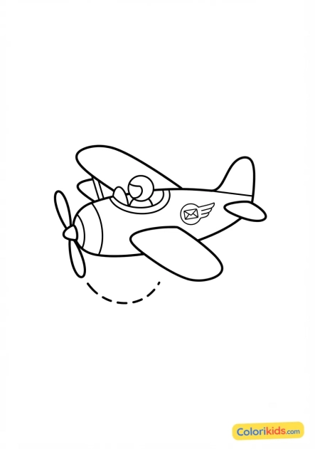 Ausmalbild zum Ausdrucken: kleines Postflugzeug