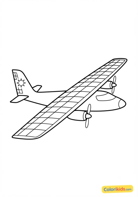 Dibujo para colorear para imprimir: avión solar con grandes paneles