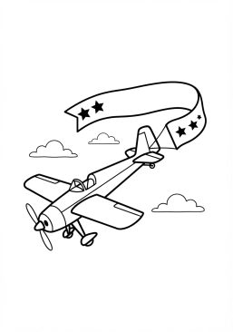 Malvorlage Kunstflugzeug mit einer Fahne dahinter