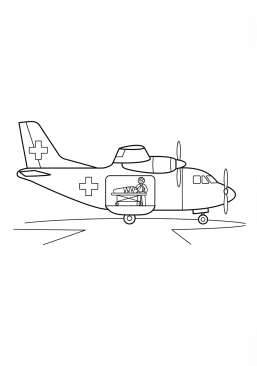 Malvorlage Ambulanzflugzeug transportiert einen Verletzten