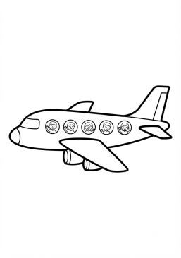 Malvorlage Passagierflugzeug mit Passagieren an den Fenstern