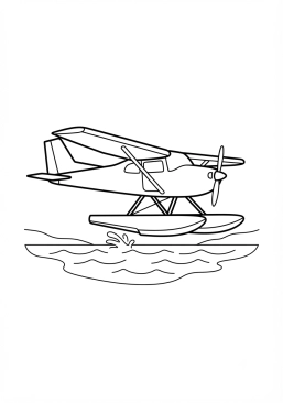 Malvorlage Wasserflugzeug landet auf einem blauen See