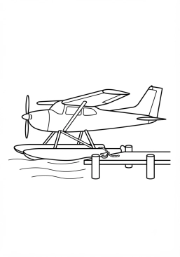 Malvorlage Wasserflugzeug in der Nähe eines Docks