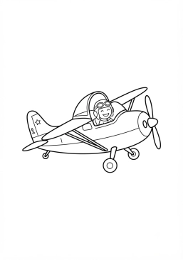 Malvorlage Kleines Flugzeug mit lächelndem Piloten