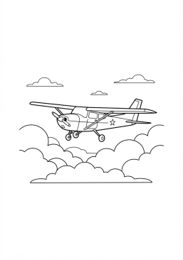 Malvorlage Kleines Touristenflugzeug über den Wolken