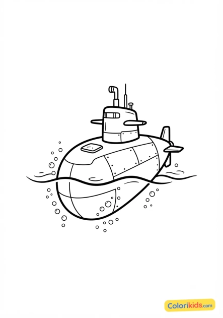 Coloriage à imprimer : sous-marin noir émergeant de l'eau sombre